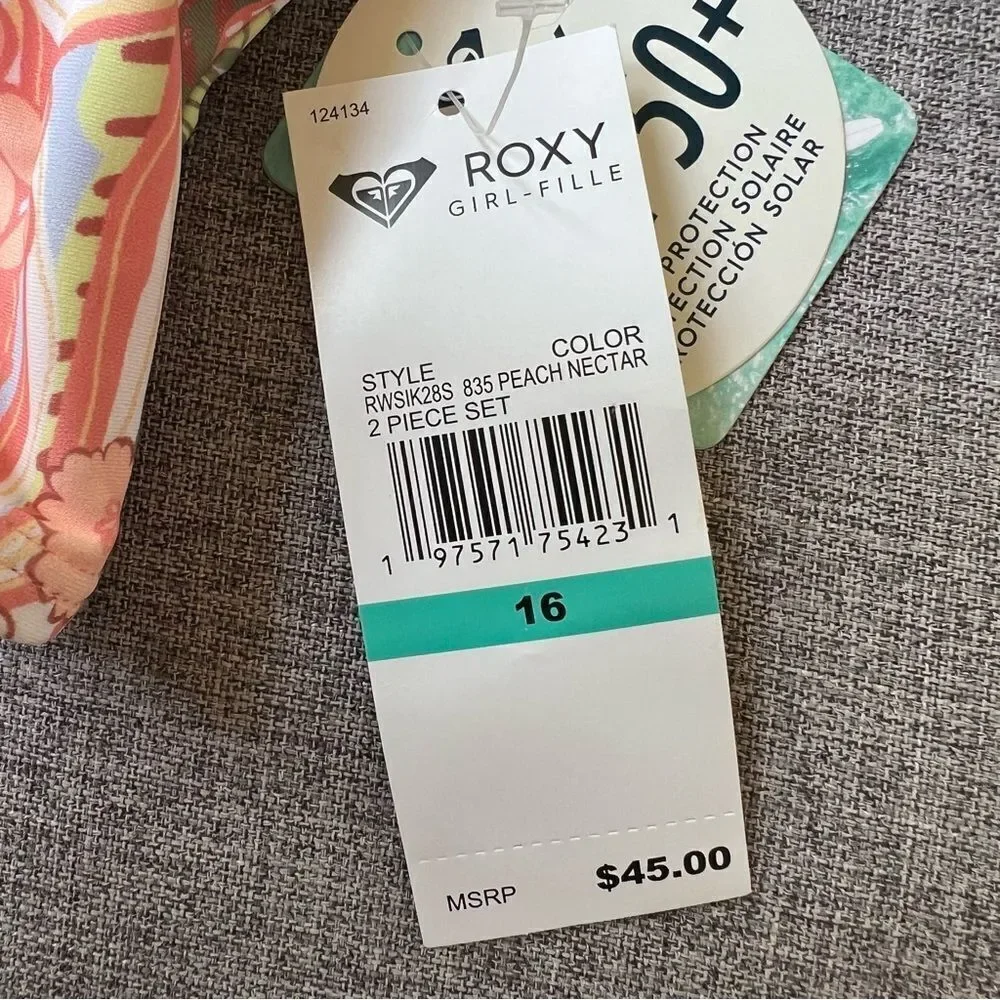 NWT Roxy Orange Sporty Floral Tropical Bikini Top Crisscross Straps Girls 16